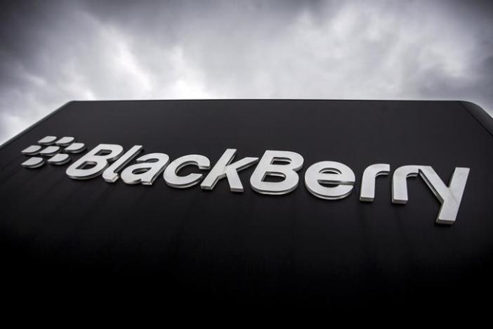 A Blackberry sign is seen in front of their offices on the day of their annual general meeting for shareholders in Waterloo, Canada in this June 23, 2015 file photo. REUTERS/Mark Blinch/Files