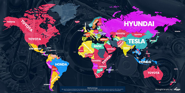 The world's most Googled car brands by country