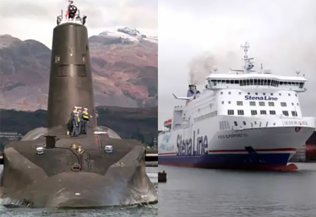 Ro-Ro Car Ferry In Near Miss with Nuclear Submarine in the Irish Sea 