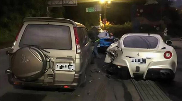 Delivery driver falls asleep and crashes into four Ferrari’s