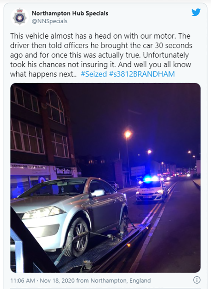 Brand new car seized by British cops 