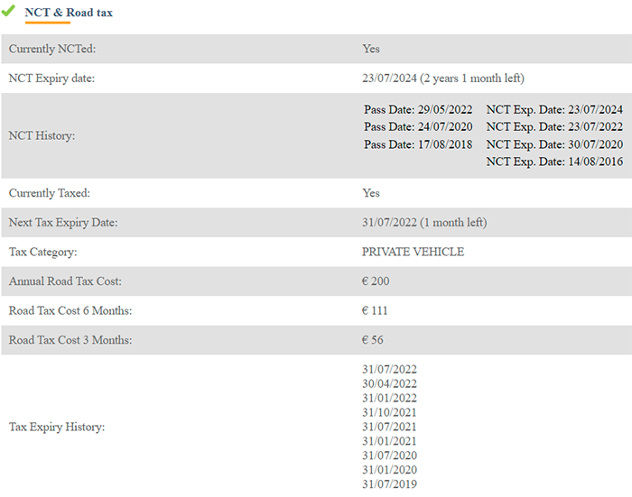 Tax Information on a Car History Check