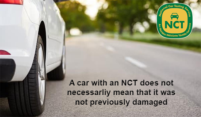 Does an NCT test pass guarantee that the vehicle was not previously damaged?